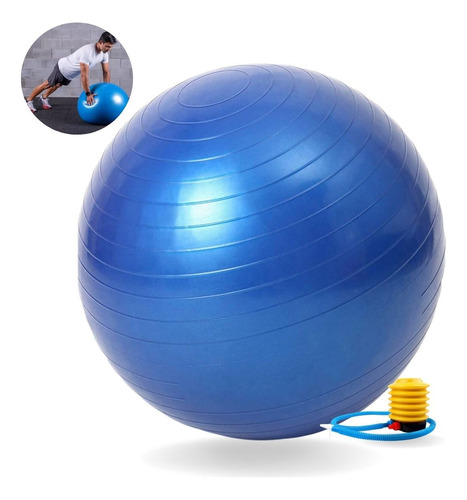 Bola Suíça De Pilates Yoga Exercício Azul De 75cm + Bomba