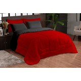 Kit Edredom + Jogo Com 3 Peças Dupla Face Cama Queen . Cor Vermelho/preto Desenho Do Tecido Liso