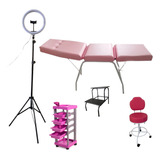 Pente Kit Estúdio Ringlight+maca Rosa+escada+mocho +carrinho