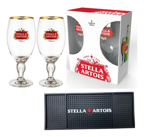 2 Copas De Cerveza Stella Artois + Secavasos Beermat Regalo