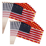 36 Banderas Americanas Pequeñas En Palo Con Luz De 12 X 8 Pu