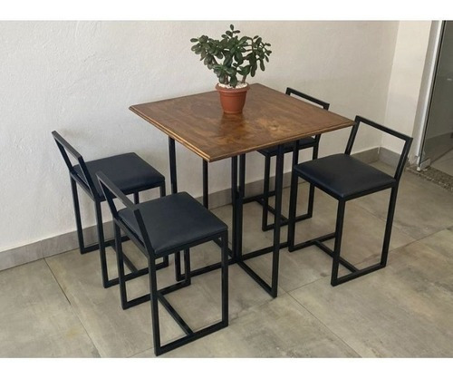 Conjunto Mesa Preta 4 Cadeiras Estofado Industrial Premium Cor Preto Desenho Do Tecido Das Cadeiras Liso