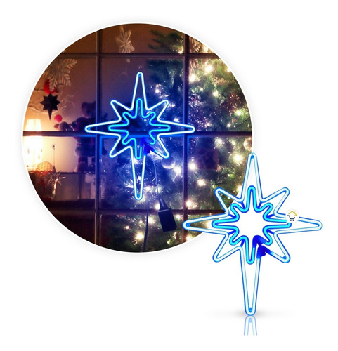 Estrella Luz Neón 8 Puntas Puerta Navidad Azul 2208xh