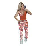 Macacão Fitness Terracota Legging Zebra Zero Transparência