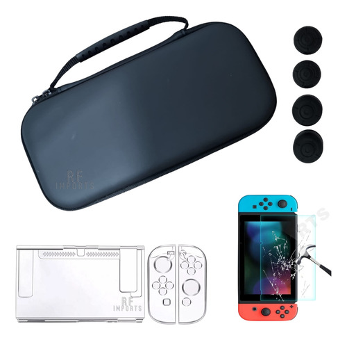 Case Capa Estojo Nintendo Switch + Pelicula + Tpu + Grips 