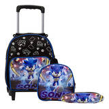 Mochila Infantil Sonic Rodinha Com Lancheira Térmica Creche