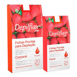 Kit Folhas Prontas Depilação Corporal E Facial Morango