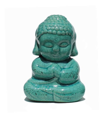 Buda Hindu Tibetano Tailandês Cerâmica Azul Claro Com 17cm