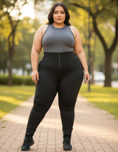 Calça Legging Plus Size Cintura Alta Ziper Na Frente G1 G2g3