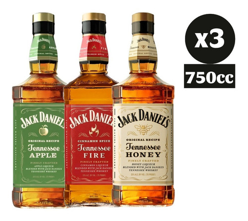 Pack 3x Whisky Jack Daniels Variedades 750cc Whiskey Bourbon