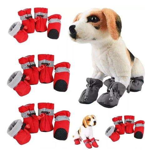 Set De 4 Zapatos Botas Impermeables Para Perro Ajustables 