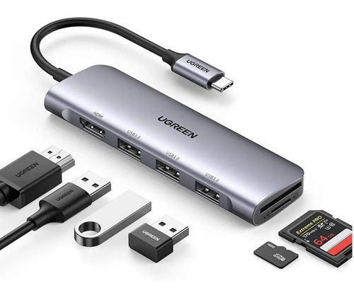 Adaptador Usb C 6 En 1 Multipuerto Ugreen Hub Usb C Hdmi 4k 