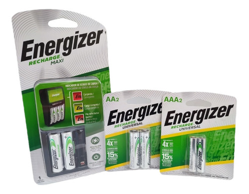 Cargador Energizer Maxi Con Recargables Aa Y Aaa Kit Combo