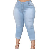 Calça Capri Jeans Plus Size Feminina  Cintura Alta