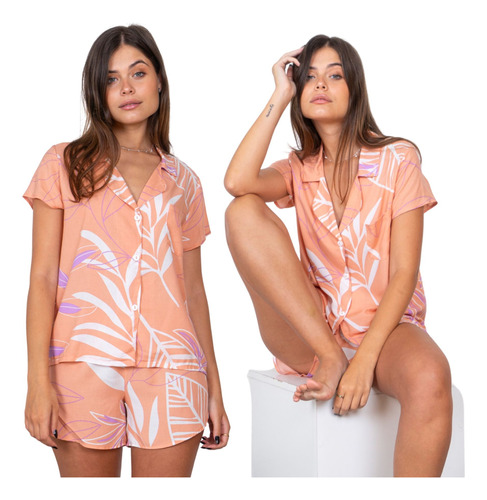 Pijama Camisero De Mujer Estampado Comodo Suave Senira