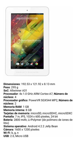 Tablet Hp 7 Plus 32 Bit Ram 1 Gb Memoria 8gb Blanca