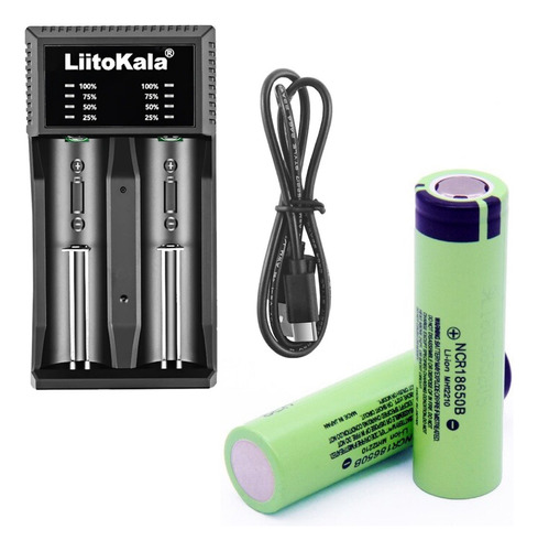 Cargador Baterías Liitokala Lii-c2 + 2 Pilas 18650 3400 Flat