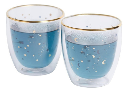 Adagio Teas Set Vaso Doble Vidrio Estrellas Azules