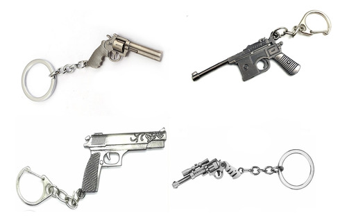4 Llaveros Metálicos Arma Escala Pistolas, Revolver Y Puñal