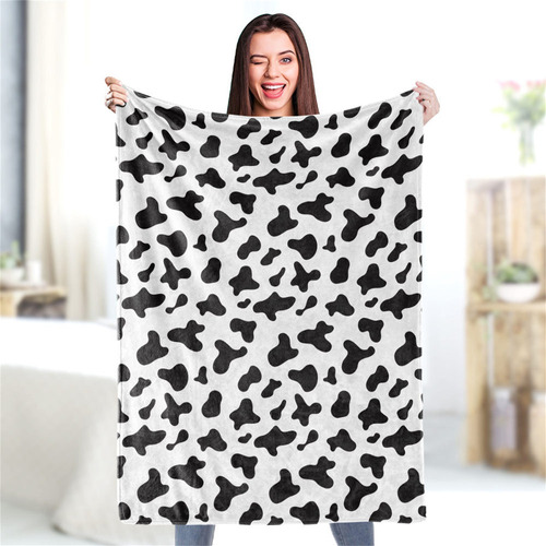 Manta De Felpa Negra Y Blanca Con Estampado De Vaca, Piel Su