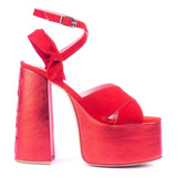 Sandalia Con Plataforma Viru Shoes 713 Cuero Vacuno Rojo