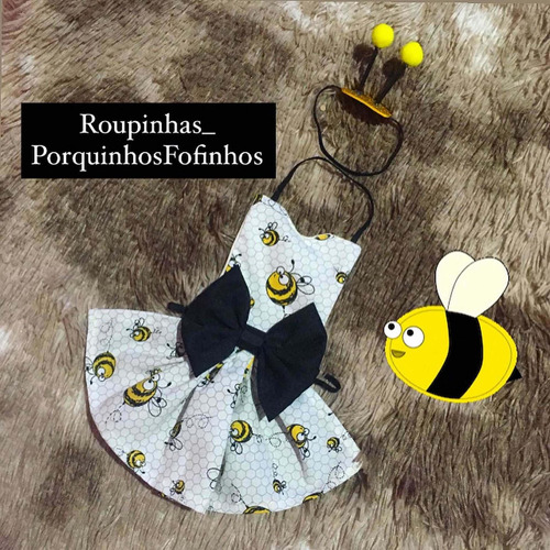 Vestido Roupa Pet Abelha Com Tiara De Anteninhas + Brinde