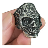 Anillo Flor Mandala Cráneo Calavera Acero Color Plata Hombre