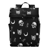 Cbbyy Travel Roll Top Skull Cat Mackpack For Men, Expandible