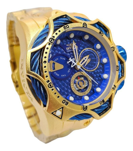 Relógio Invicta Reserve Venom Trançado Banhado Ouro 18k Azul