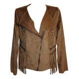 Chaqueta Americanino Para Mujer Tachas Y Flecos Talla Xs