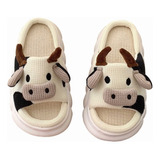 Pantuflas De Vaca Para Mujer Suaves Cómodas Lino Mudas