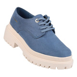Zapato Casual Tacon Mujer Azul Tipo Ante Clasben 06903755