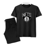 Camisa E Bermuda Plus Size Temporada Basquete Conjunto Nets