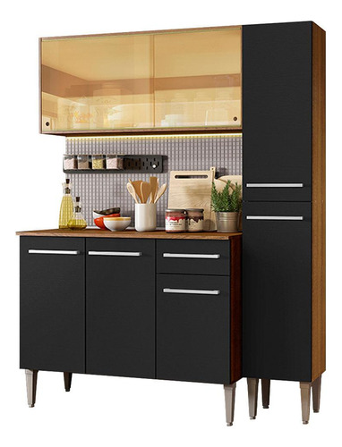 Cocina Integral 137cm Marrón/negro Emilly Gold Madesa 03