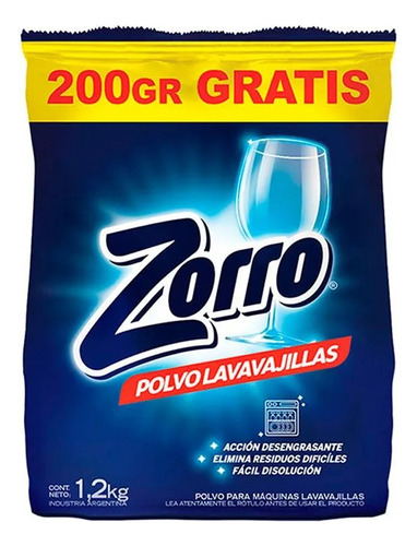 Detergente Para Lavavajillas Automático Polvo Zorro 1,2 Kg