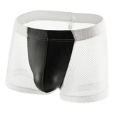 Calzoncillo Boxer De Malla Transparente Y Cuero Para Hombre