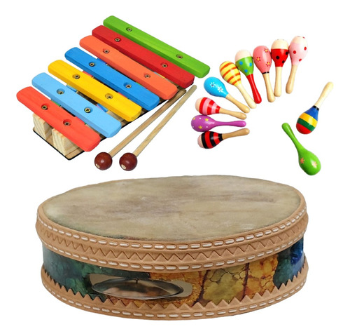 Kit Instrumentos Musicais Infantis Bandinha 2 Anos Pandeiros