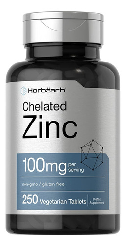 Zinc Quelado 100mg (250 Tabletas) Alta Potencia Horbaach Sabor S/n