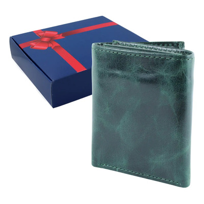 Cartera Triple Premium Hombre Ejecutiva Piel Genuina Color Verde | Meses sin interés
