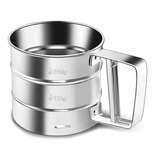 Caneca Peneira Polvilhador Farinha Gatilho Manual Aço Inox 