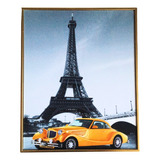 Cuadro Decorativo 20 X 25, Torre Eiffel Con Auto Amarillo