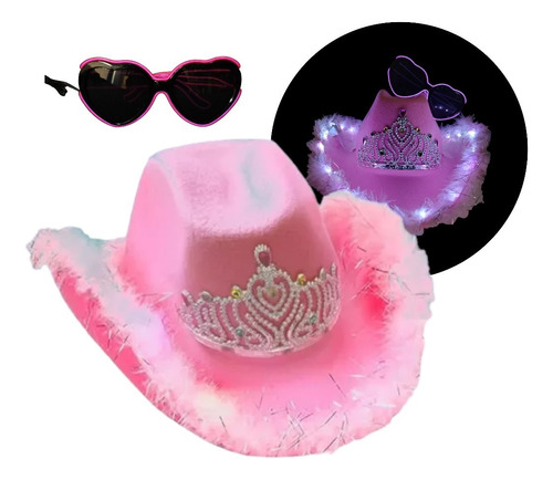 Pack Cowboy Cowgirl Led Corona Lentes Risky Corazon 15 Boda 