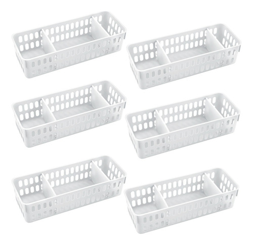 Kit 6 Cestos Organizadores 11x32cm Com Divisórias Wp Connect Cor Branco