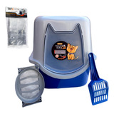 Banheiro Caixa De Areia Para Gatos + Filtro Extra Anti-odor Cor Azul Caramelus Pet