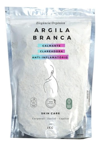 Argila Branca Clareadora 1kg 100% Natural Promoção Skincare