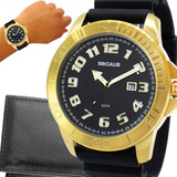 Relógio Masculino Seculus Dourado Original 2 Anos Garantia