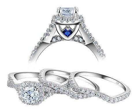 Newshe Engagement Wedding Ring Set Para Mujer Plata De Ley