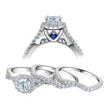 Newshe Engagement Wedding Ring Set Para Mujer Plata De Ley