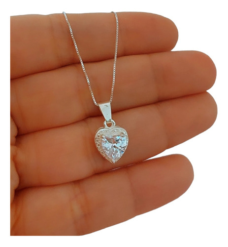 Cadena Dije Medalla Plata 925 Italiana Corazón Amor Cristal