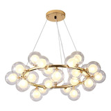 Lustre Pendente Globo Vidro Halo Redondo Dourado Anel Grande